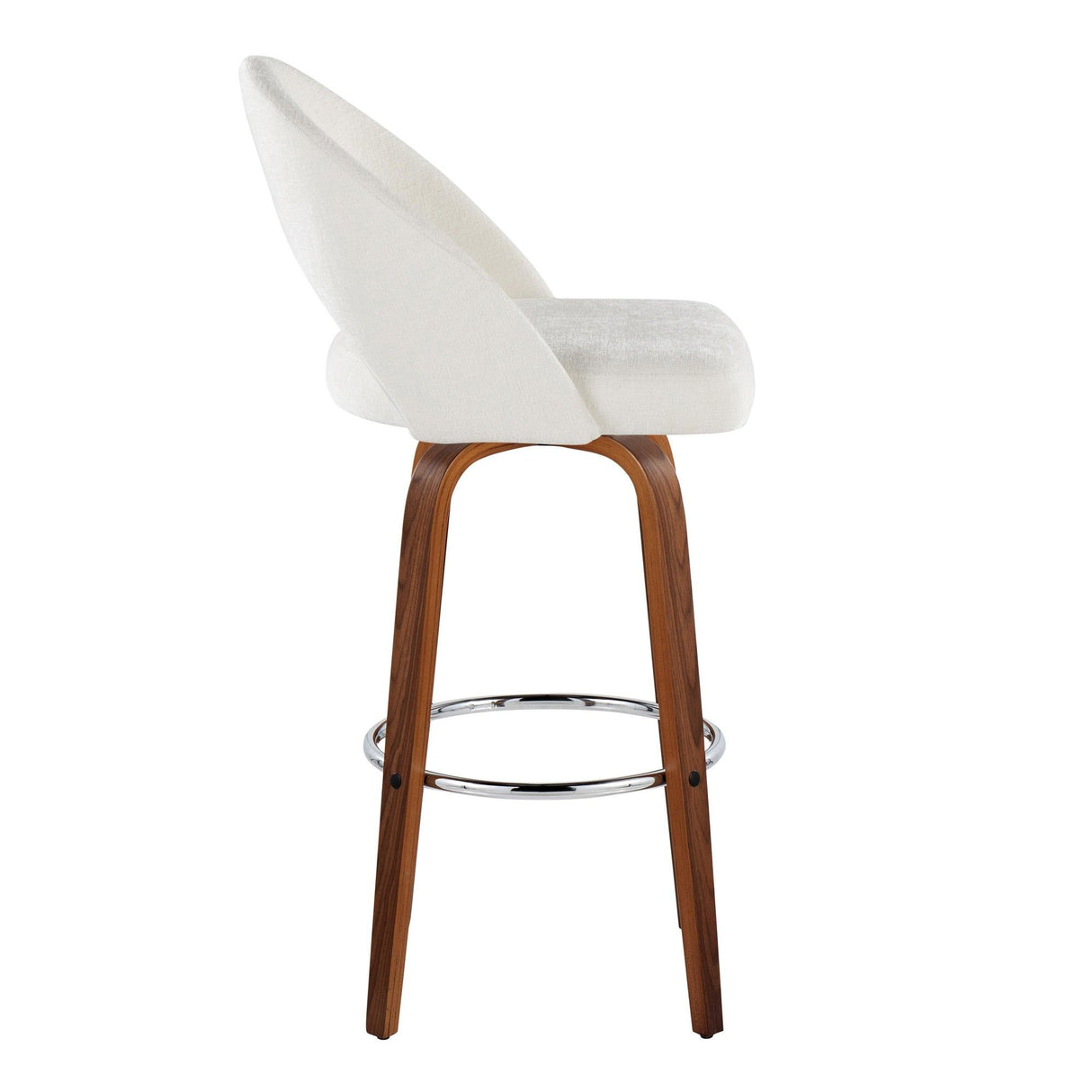 Renee - Upholstered Fixed-Height Barstool (Set of 2) - Walnut Wood, Chrome Metal