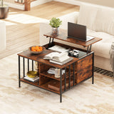 Lift Top Coffee Table With Storage, Adjustable Height Living Room - Black / Brown