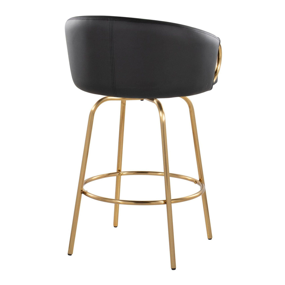 Claire - 26" Fixed-Height Counter Stool With Swivel And Round Gold Metal Footrest (Set of 2) - Gold Metal