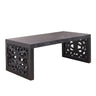Rustic Carved Wood Coffee Table, Handcrafted Look With Ornate Side Panels