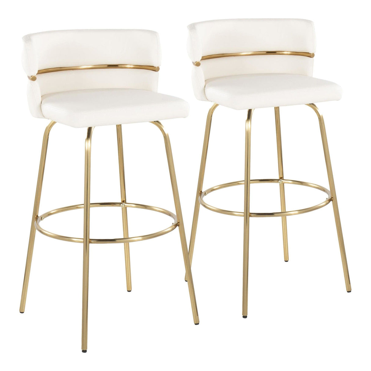 Cinch - 30" Fixed-Height Barstool With Swivel And Round Footrest (Set of 2) - Gold Metal