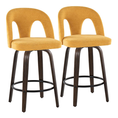 Ava - Upholstered Fixed-Height Barstool (Set of 2) - Walnut Glazed Wood Base