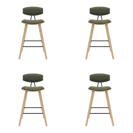 Fox - Counter Height Curved Back Wood Bar Stool With Faux Leather Seat