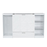 Twin Size Murphy Bed With Bedside Shelves And Wardrobe - White