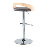 Grotto - Adjustable Barstool - Chrome Metal, Natural Wood