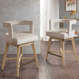 Design Swivel Counter Stool With Low Back Support Polyester And Solid Wood - Cream