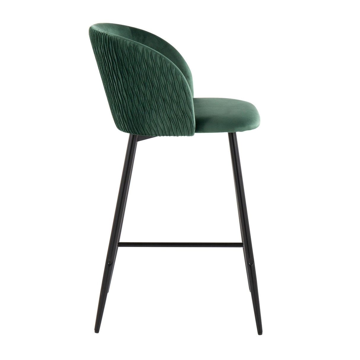 Luna - Pleated Waves Fixed-Height Counter Stool (Set of 2) - Black Metal And Velvet