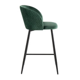 Luna - Pleated Waves Fixed-Height Counter Stool (Set of 2) - Black Metal And Velvet