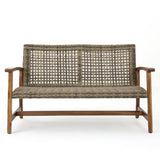 Outdoor Rattan Loveseat With Wooden Legs - Brown