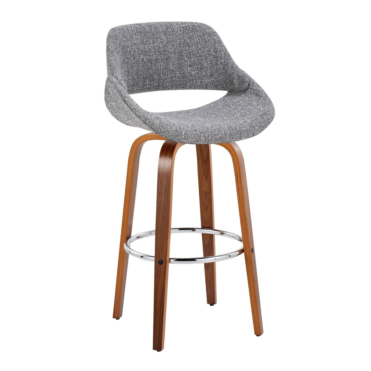 Fabrizzi - 30" Fixed-Height Barstool With Swivel And Round Chrome Metal Footrest (Set of 2) - Walnut Wood
