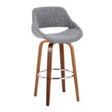 Fabrizzi - 30" Fixed-Height Barstool With Swivel And Round Chrome Metal Footrest (Set of 2) - Walnut Wood