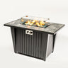 Morden Steel Fire Pit Table With Marble Tile Tabletop, Glass Wind Guard And Lid