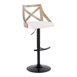 Charlotte - Adjustable Barstool (Set of 2) - Black Metal, Whitewashed Wood, Cream Fabric