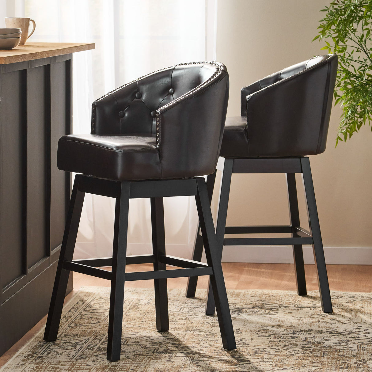 360 Degree Swivel Bar Stool With Stunning Nailhead Trim (Set of 2)