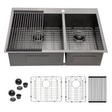 Double Bowl Drop In Sink With 2 - 9" Deep Basins - Gunmetal Black