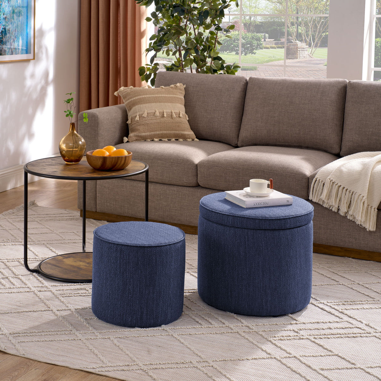 Multi Functional Ottoman And Table Set With Drum Stool