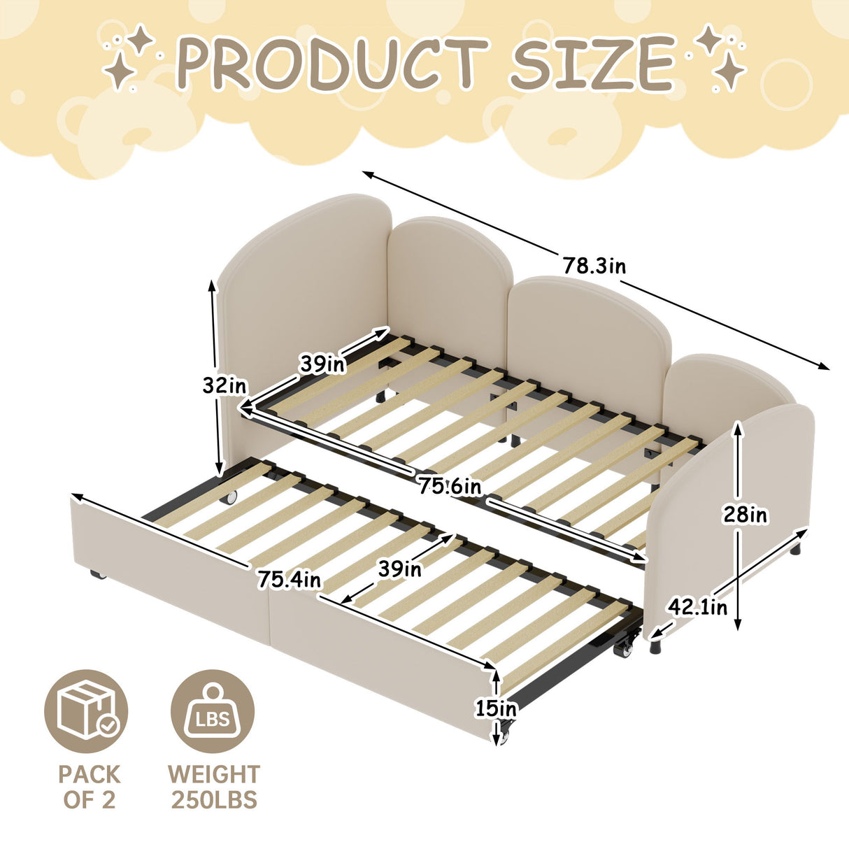 Modern Velvet Upholstered Daybed With Additional Bed Frame