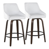 Hannah - 26" Fixed-Height Counter Stool With Swivel And Round Black Metal Footrest (Set of 2) - Walnut Glazed Wood