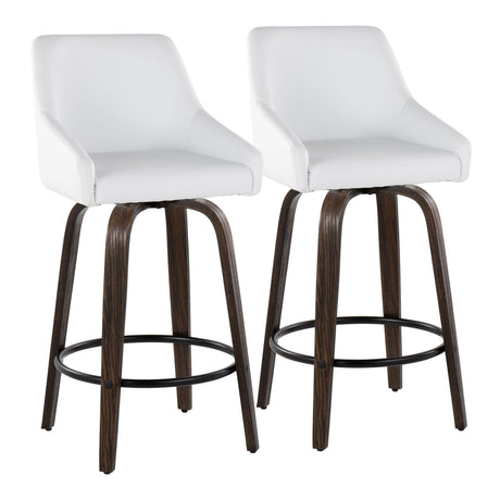 Hannah - 26" Fixed-Height Counter Stool With Swivel And Round Black Metal Footrest (Set of 2) - Walnut Glazed Wood