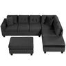 Modern Sectional Sofa With Storage Ottoman, L - Shape Couch With 2 Pillows And Cup Holders