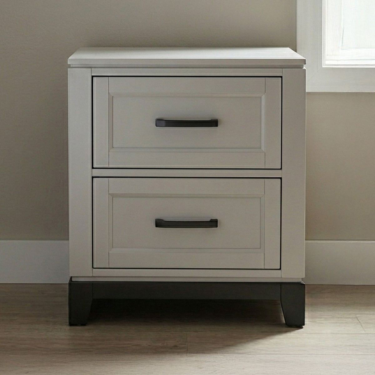 Bedside Table White And Gray 1 Piece Nightstand, 2-Drawers Storage Bedroom Furniture Transitional Style