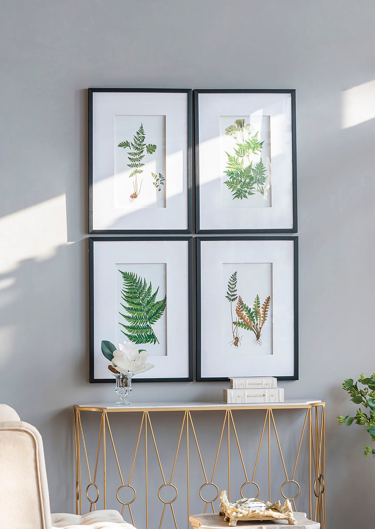 Botanical And Fern Wall Art, Wall Decor For Living Room Dining Room Entryway (Set of 4) - White / Black
