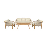Cypress - 4 Piece Outdoor Patio Conversation Set - Blonde Eucalyptus / Ivory