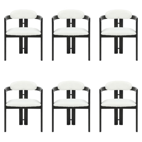 Jazmin - Curved Back Wood Dining Chair With Boucle Fabric Seat Set