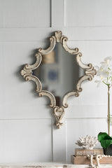 Artistic Diamond Scrollwork Mirror, Home Accent Mirror For Living Room, Entryway, Bedroom, Office - Antique White