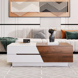 Extendable Sliding Top Coffee Table With Storage, Rectangle Shape - White / Walnut