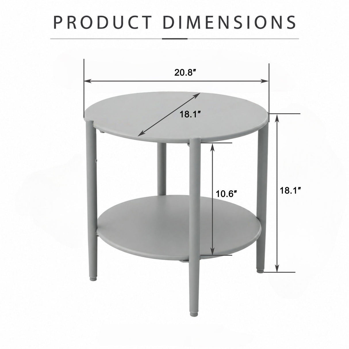 Round Outdoor Coffee Table With Shelf For Garden - Gray