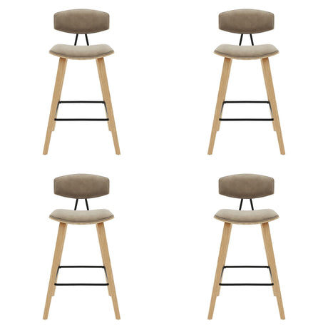 Fox - Counter Height Curved Back Wood Bar Stool With Faux Leather Seat