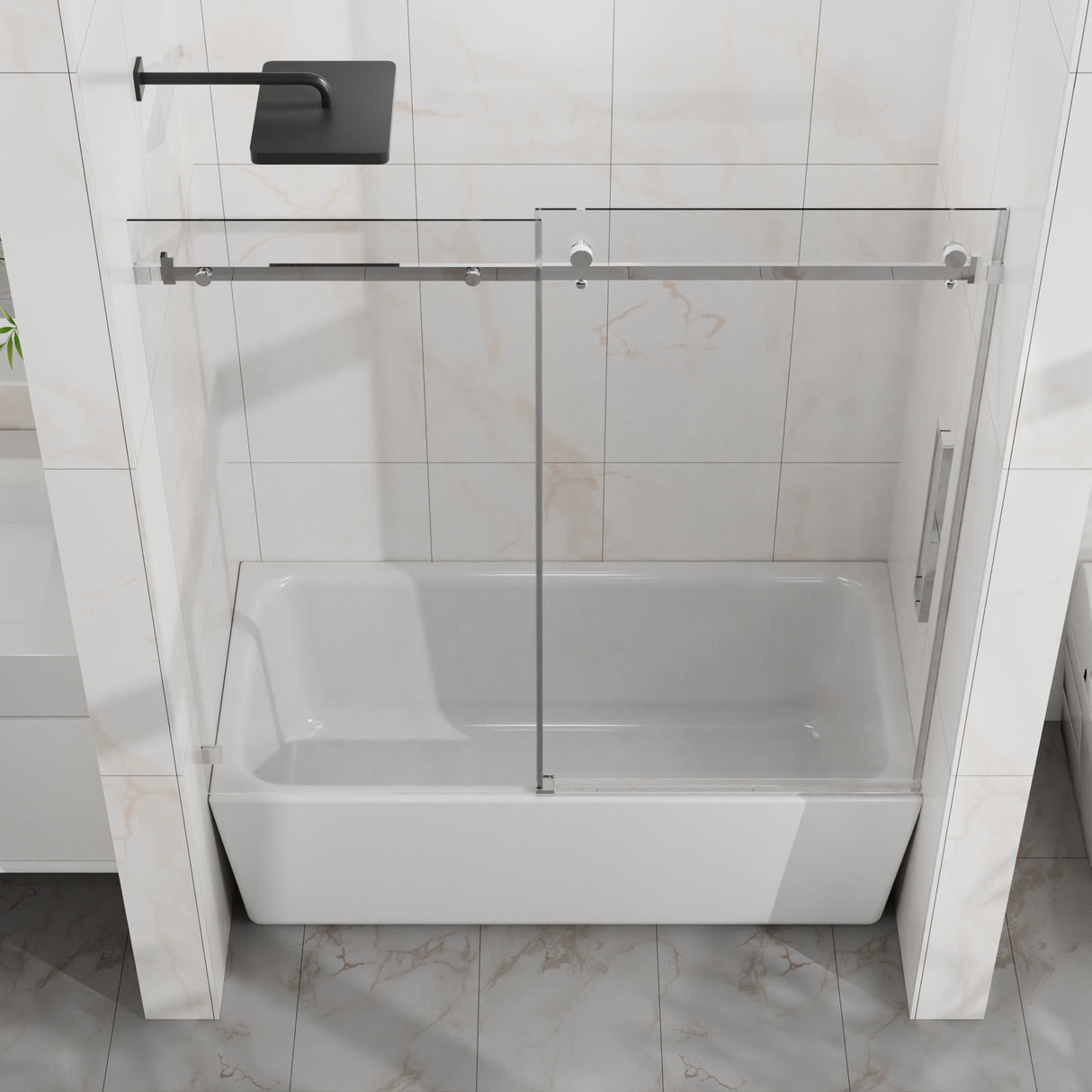Frameless Tub Sliding Shower Door With Easy Clean Coating