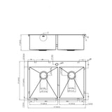Double Bowl Drop In Sink With 2 - 9" Deep Basins - Gunmetal Black
