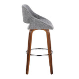 Fabrizzi - 30" Fixed-Height Barstool With Swivel And Round Chrome Metal Footrest (Set of 2) - Walnut Wood