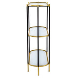3 Tier Metal Console Table, Mirrored Shelf - Golden Black