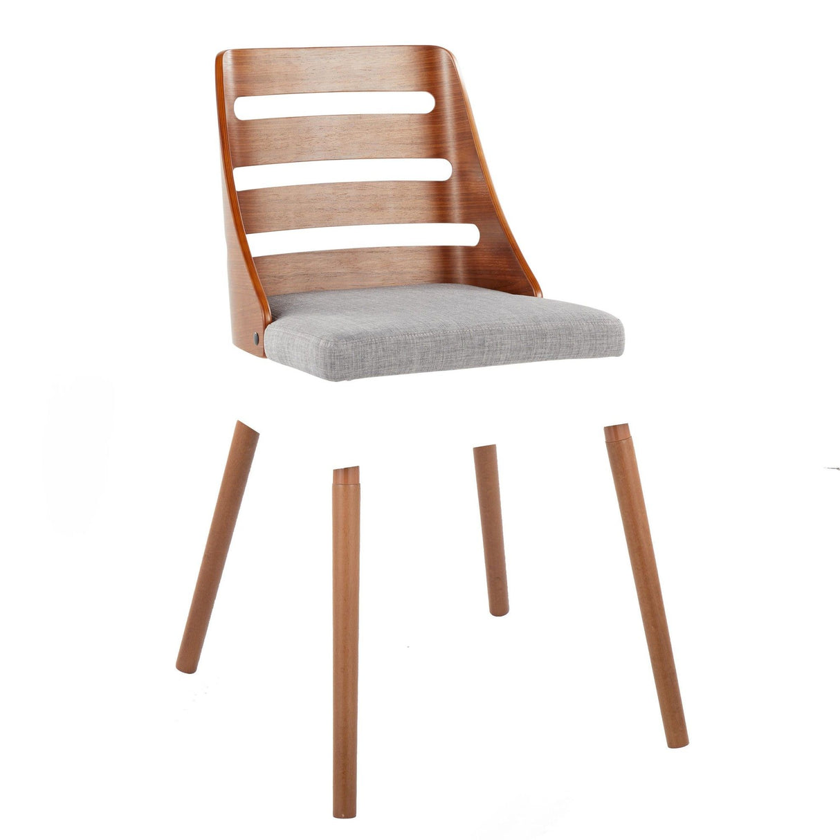 Trevi - Mid-Century Modern Dining / Accent Chair (Set of 2) - Walnut Wood / Gray Fabric