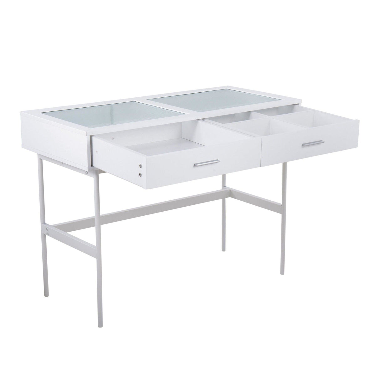 Emery - Console Table - White Wood, White Steel, And Glass Top