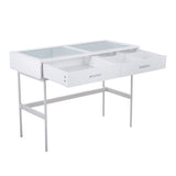 Emery - Console Table - White Wood, White Steel, And Glass Top