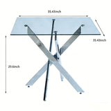 Dining Table With Cross Metal Leg And Tempered Glass, Modern Space Saving Kitchen Table For Living Room Legs, Square Table