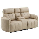 Elison - Motion Loveseat With Console - Dark Beige Polish Microfiber