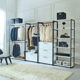 Fiona - Freestanding Walk In Wood Closet System & Metal Frame Durable Storage Solution Melamine - White