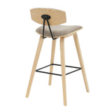 Fox - Bar Height Curved Back Wood Bar Stool With Faux Leather Seat