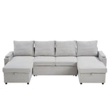 U Shaped Sectional Sofa Bed With Storage Chaise Lounges, USB Ports, And Cup Holders