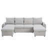 U Shaped Sectional Sofa Bed With Storage Chaise Lounges, USB Ports, And Cup Holders