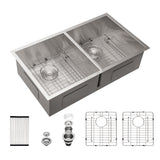 Undermount Double Bowl Kitchen Sink 16 Gauge With 9" Deep Basin - Brushed Nickel