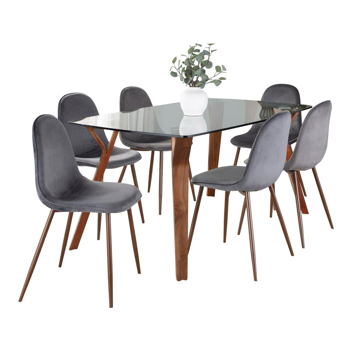 Folia - Pebble 7 Piece Dining Set - Dark Gray And Dark Brown