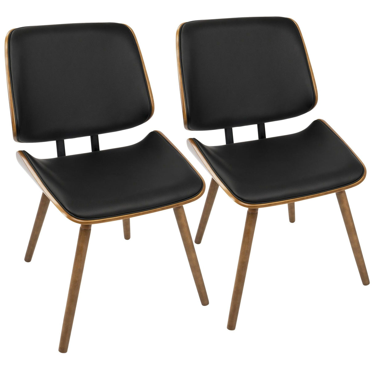Lombardi - Mid-Century Modern Dining / Accent Chair (Set of 2) - Walnut With Black Faux Leather