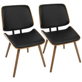 Lombardi - Mid-Century Modern Dining / Accent Chair (Set of 2) - Walnut With Black Faux Leather
