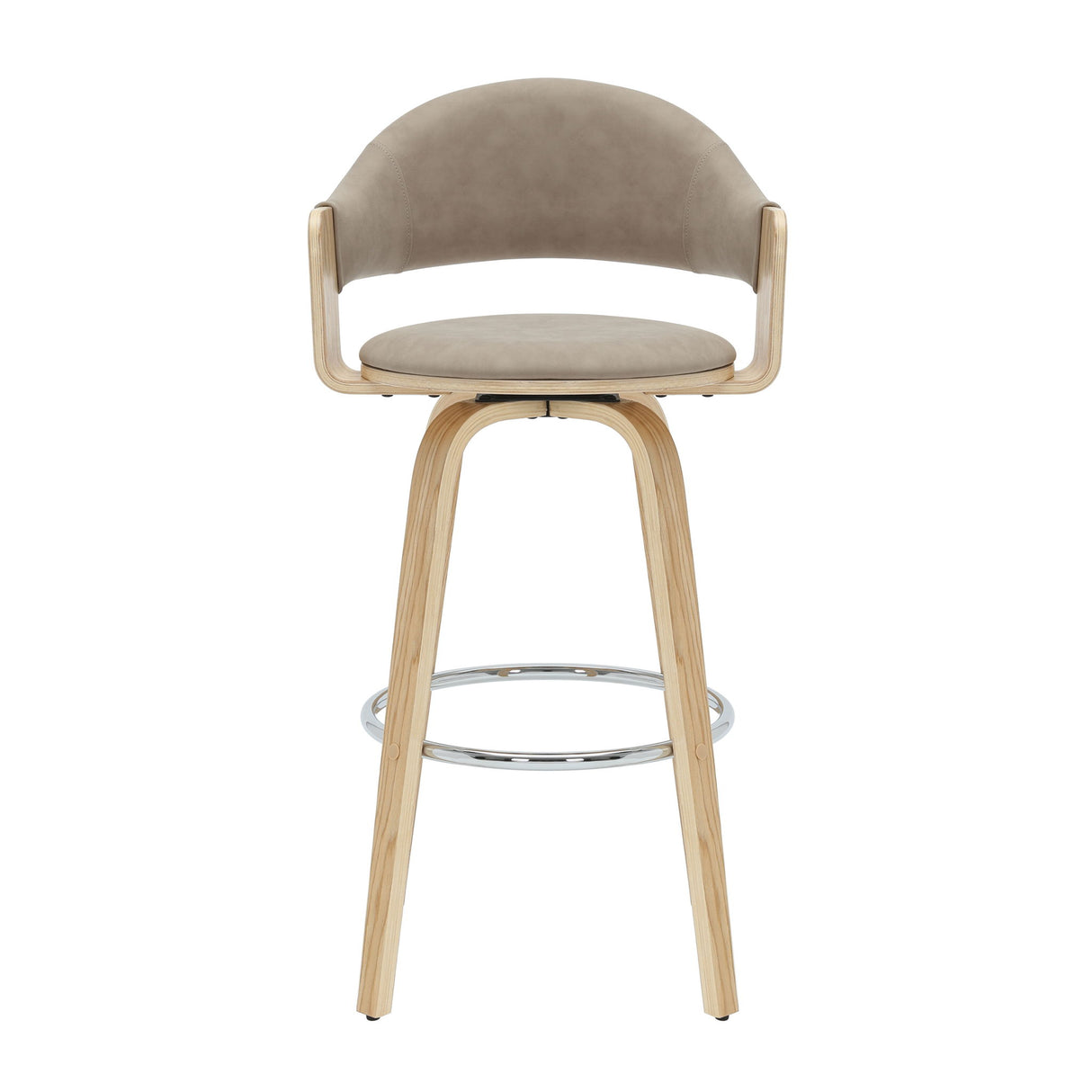 Daxton - Swivel Bar Height Round Back Wood Bar Stool With Faux Leather Seat